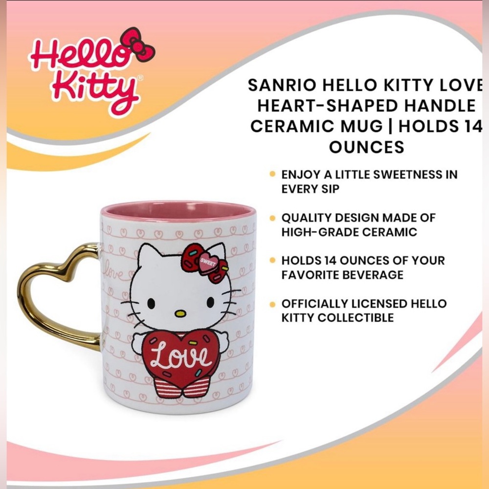 ♥️Great Valentine’s Day Gift!!💝 SANRIO 14oz HELLO KITTY MUG w/HEART HANDLE